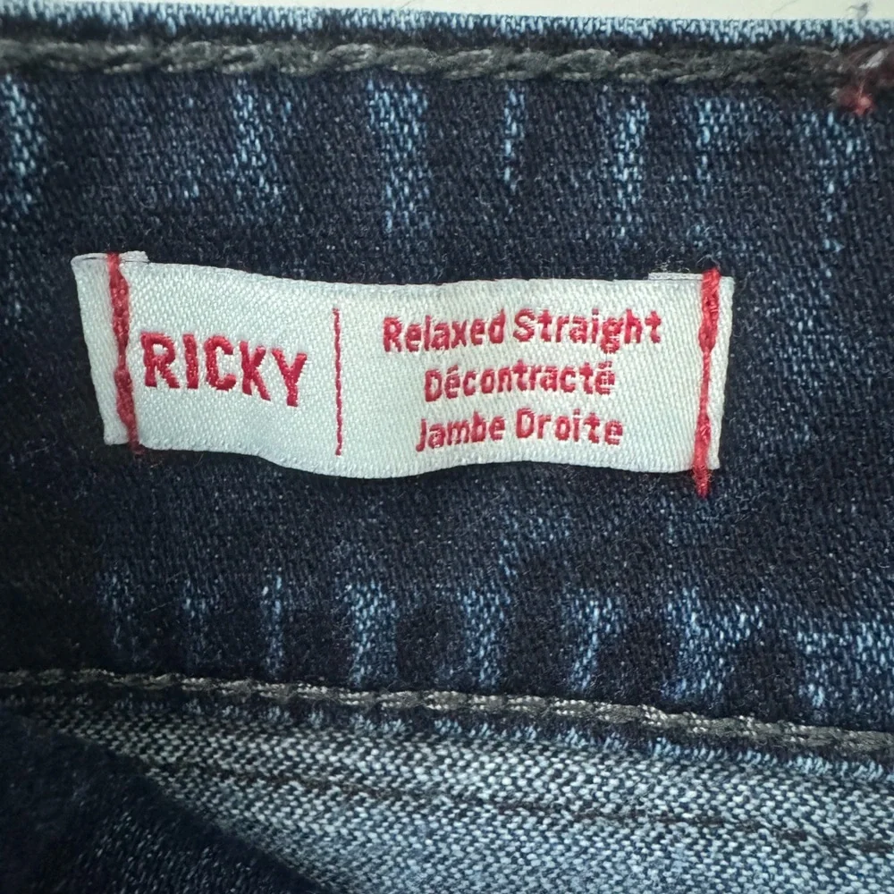 True Religion Ricky Relaxed Straight Denim Jeans Size 32 Dark Blue Wash 2000s
